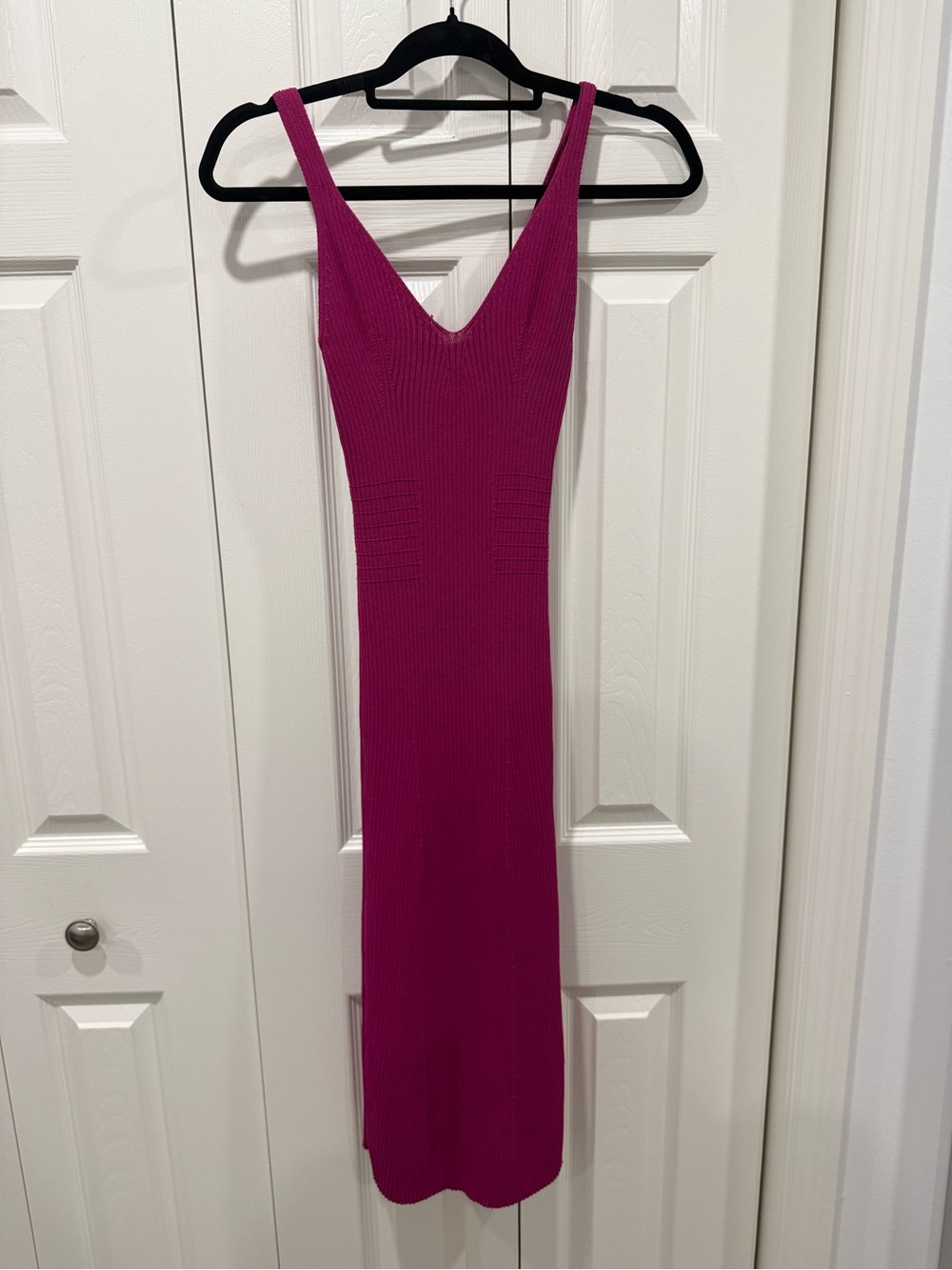 Guess Ribbed V-Neck Maxi Dress in Fuchsia